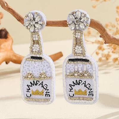 Women's Beaded Stud Earrings with Beer Festival Beer Bottle Design