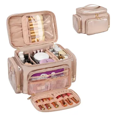 Relavel Large Makeup Bag, Portable Travel Makeup Bag Organizer for Women Girls with Makeup Brush Compartment & Two Side Pocke...