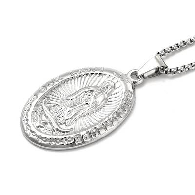 Non-Tarnish Stainless Steel Virgin Mary Pendant Necklace with Box Chains for Women