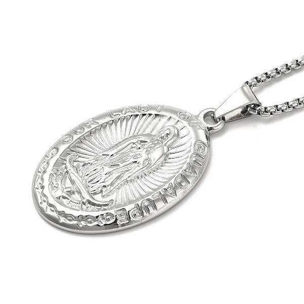Non-Tarnish Stainless Steel Virgin Mary Pendant Necklace with Box Chains for Women