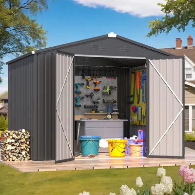 AECOJOY Metal Storage Shed for Outdoor Use with Lockable Doors, Steel Frame, Galvanized Coating, Suitable for Garden, Backyar...
