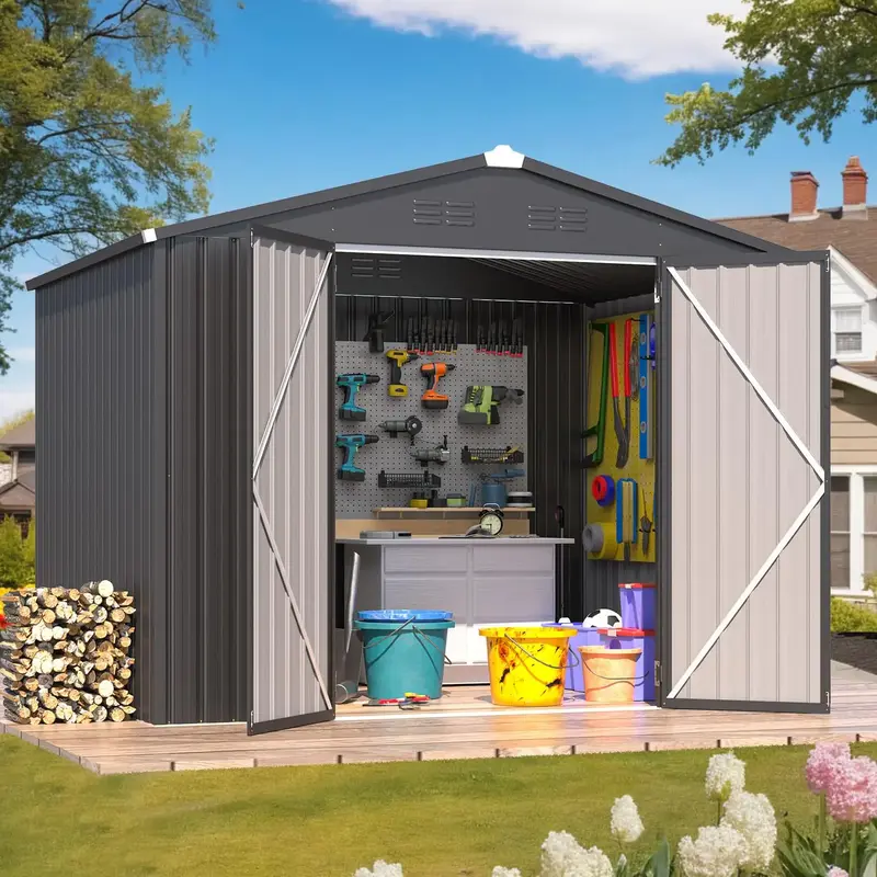 AECOJOY Metal Storage Shed for Outdoor Use with Lockable Doors, Steel Frame, Galvanized Coating, Suitable for Garden, Backyar...