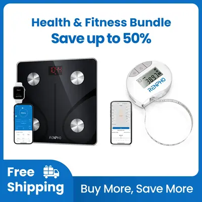 RENPHO Health and Fitness Bundle Smart Scale and Smart Tape, Digital Bluetooth Scale with Tape Measure for Body Measuring, M...