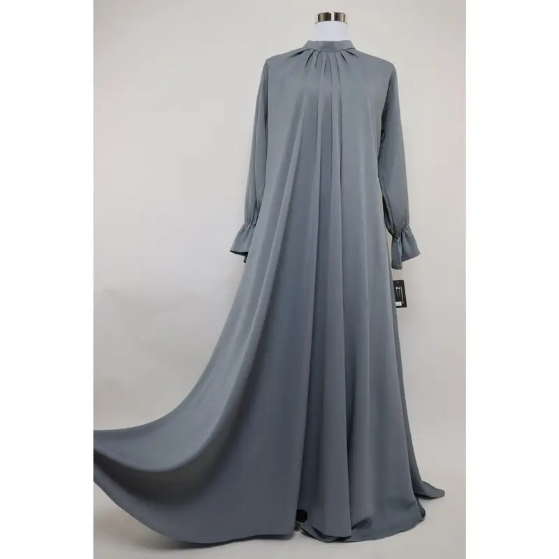 Closed Semi Flare Crinkle Abaya - Smoked Gray