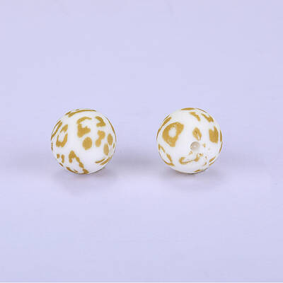 Printed Round with Leopard Print Pattern Silicone Focal Beads