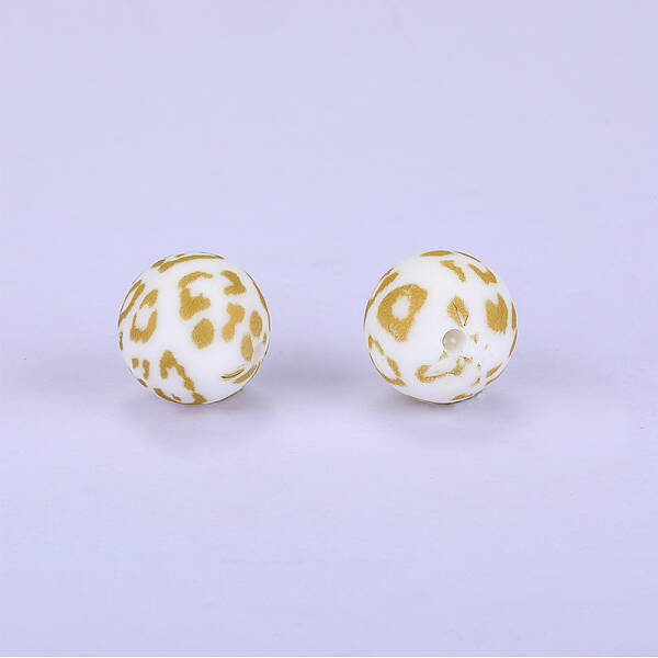 Printed Round with Leopard Print Pattern Silicone Focal Beads