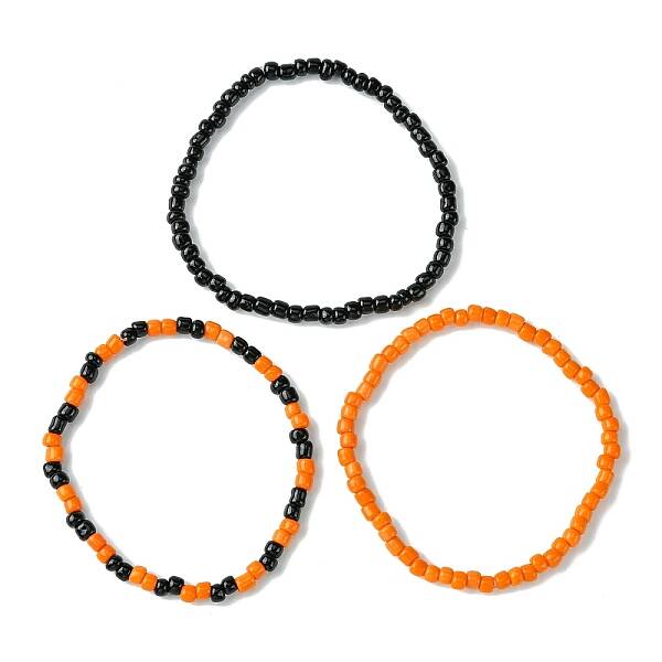 3Pcs 3 Styles Round Glass Seed Beaded Stretch Bracelet Sets