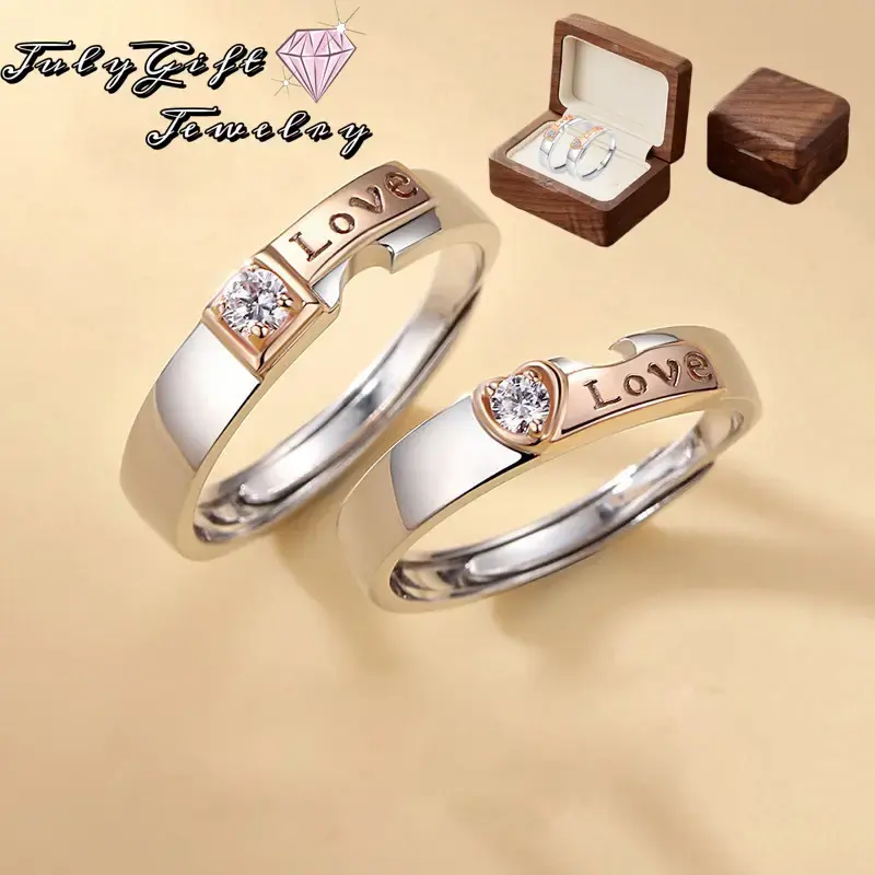 Endless Love Matching Couple Rings for Him and Her Set, Adjustable Romantic Heart Design, Engagement Ring
