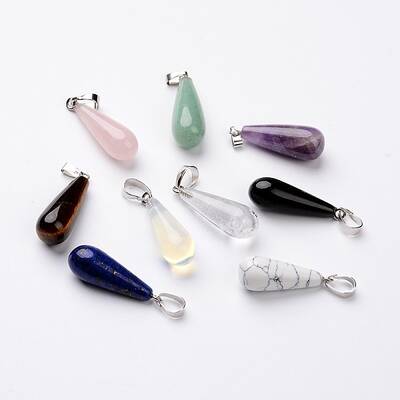 Teardrop Platinum Tone Brass Natural & Synthetic Mixed Stone Pendants