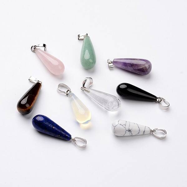Teardrop Platinum Tone Brass Natural & Synthetic Mixed Stone Pendants