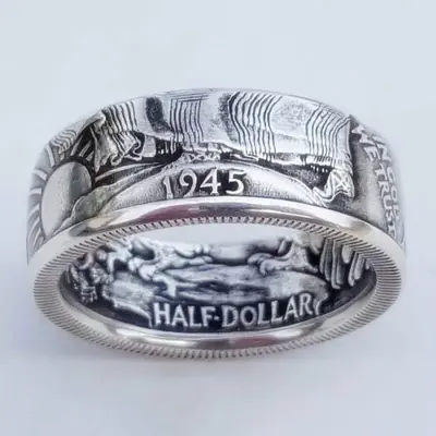 hot selling retro antique coins, Morgan rings, popular dollar engraving 1945 rings