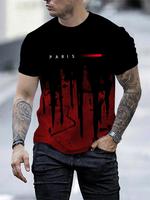 Men's Regular Fit Splash Ink & Letter Print Round Neck Tee, Casual Short Sleeve Crew Neck T-shirt for Summer, Fashion Men's T...