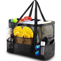 8 Pocket Mesh Beach Bag, Large Capacity Foldable Storage Bag, Durable Beach Gear Bag for Travel, Camping, Hiking, Fishing, Pi...