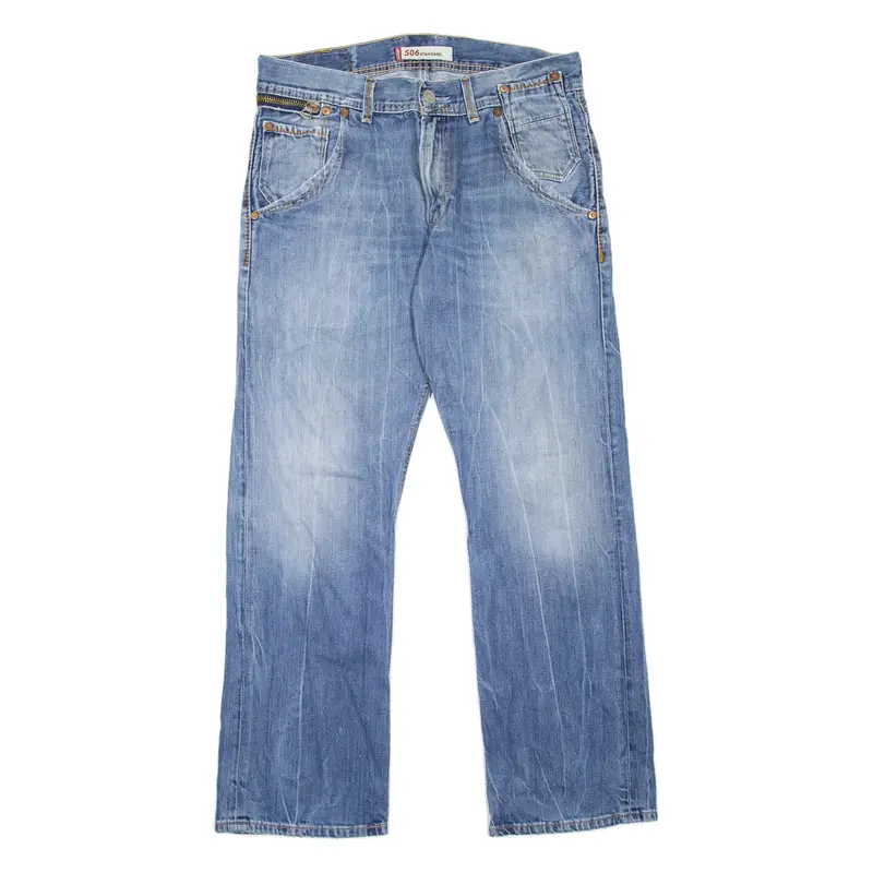 LEVI'S 506 Jeans Mens Blue Regular Straight Stone Wash W34 L30