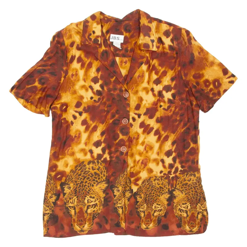 J.B.S Built In Top Womens Printed Blouse Brown V-Neck Animal Print UK 12