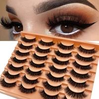 Fluffy False Eyelashes, 14 Pairs Wispy Cat Eye Faux Strip Lashes, Natural Curling Eye Makeup Strip Lashes for Lashes Extensio...