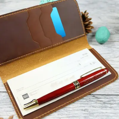 Leather Checkbook Wallet , Real Leather, Same Day Shipping, Free Shipping US