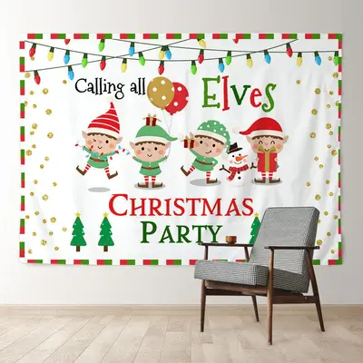 Aperturee Calling All Elves Kids Christmas Party Backdrop