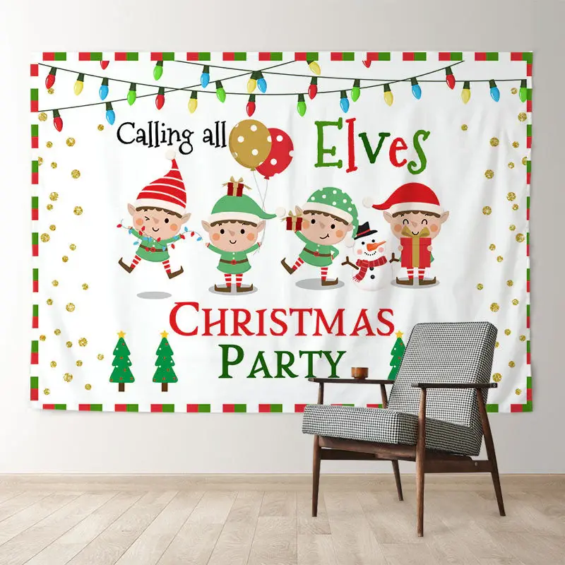 Aperturee Calling All Elves Kids Christmas Party Backdrop