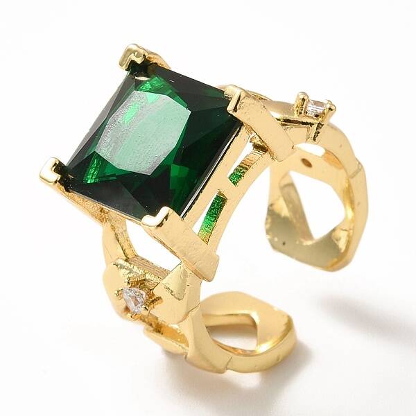 Cubic Zirconia Square Open Cuff Ring