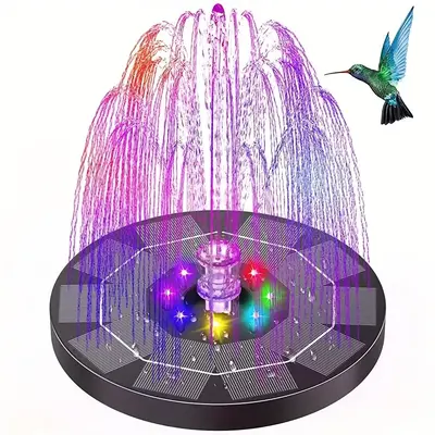Solar Fountain for Bird Bath, Garden and Yards Solar Fountain with Light, Pool Fountain with 7 Nozzles, Solar Powered Water F...