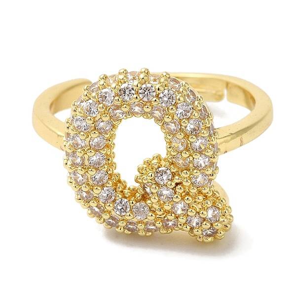 Rack Plating Letter Brass Micro Pave Clear Cubic Zirconia Adjustable Rings for Women