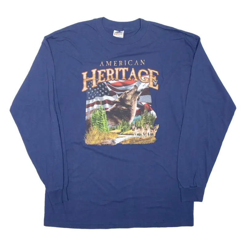 ADIDAS Wolves USA T-Shirt Blue Long Sleeve Mens L