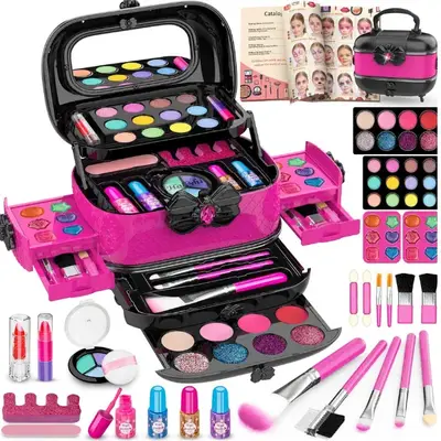 Halloween Fall Gift for Girl 58 Pcs Kids Makeup Kit , Princess Toys Real Washable Cosmetic Set with Mirror  Birthday Gift