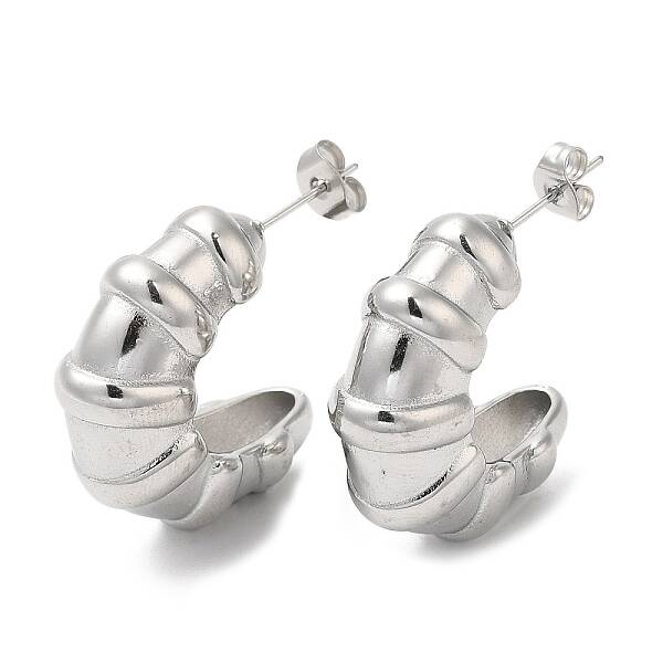 Non-Tarnish 304 Stainless Steel Croissant Stud Earrings