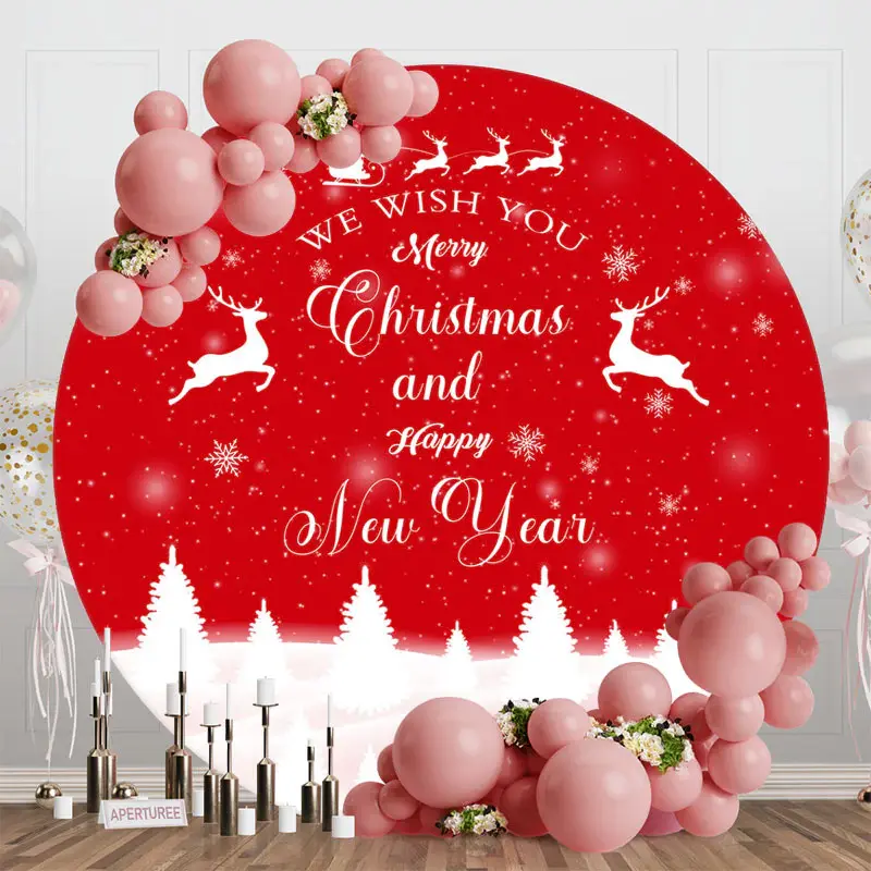 Red White Forest New Year Round Christmas Backdrop - Aperturee