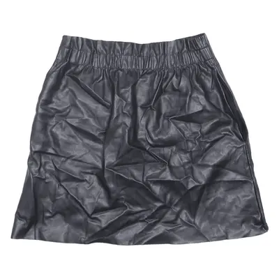 ZARA KNIT Leather Feel Womens Flare Skirt Black Short S