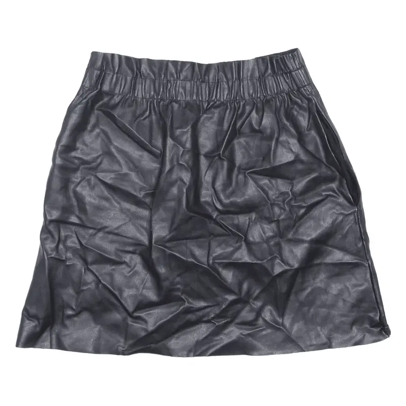 ZARA KNIT Leather Feel Womens Flare Skirt Black Short S