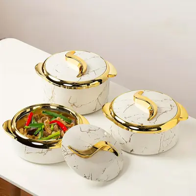 3 Counts/set Golden Touch Food Warmer, Thermal Casserole Dish Set with Lids, Modern Abs Shell Insulated Home Kitchenware Stai...