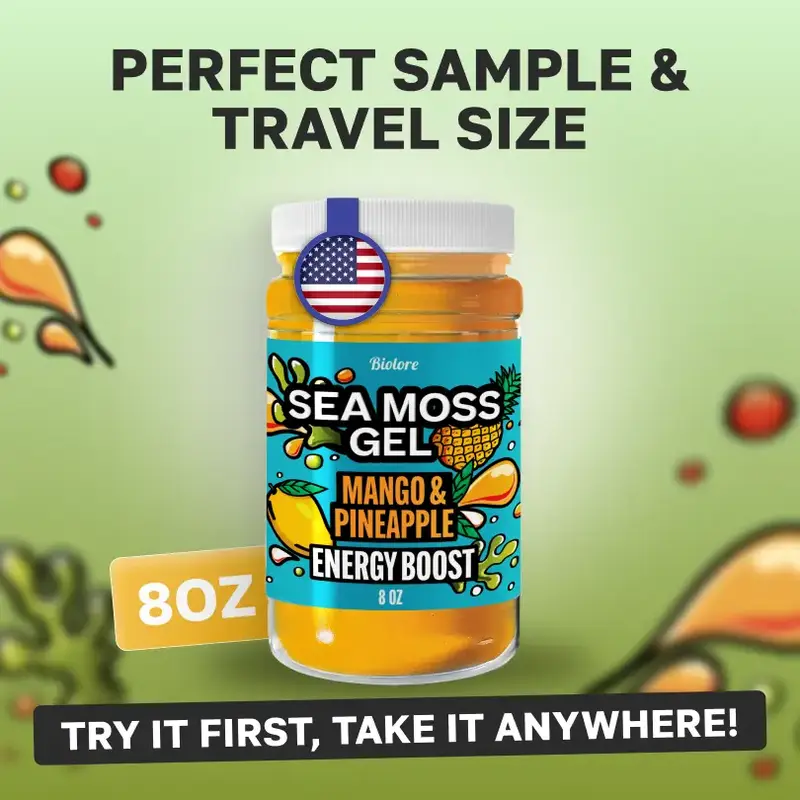 Biolore Sea Moss Mango-Pineapple Flavor 8oz Sea Moss Gel - Rich in Minerals, Proteins & Vitamins - Vegan Health Supplement Ma...