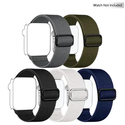 Stretchy Solo Loop Band for Apple Smart Watch (Band Only), 5 Counts Soft Nylon Elastic Braided Smartwatch Band, Smartwatch...
