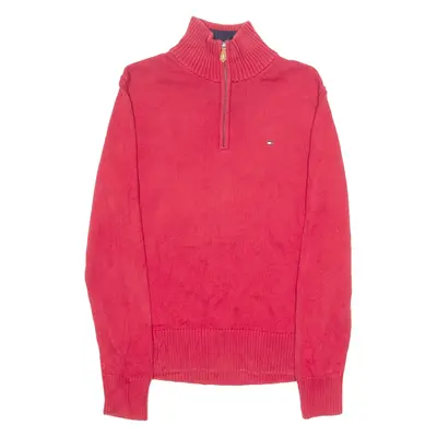 TOMMY HILFIGER Mens Jumper Red 1/4 Zip Tight Knit S