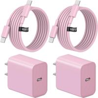 2 Pack 20W Super Fast Charger with 10Ft Type-C to C Cable for iPhone 16/15,iPad Pro12.9/11,Air,Mini,USB Mobile Smartphone Cha...