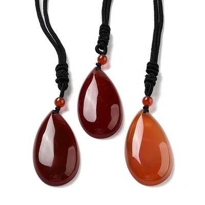 Natural Carnelian Pendant Necklace with Nylon Cord for Women