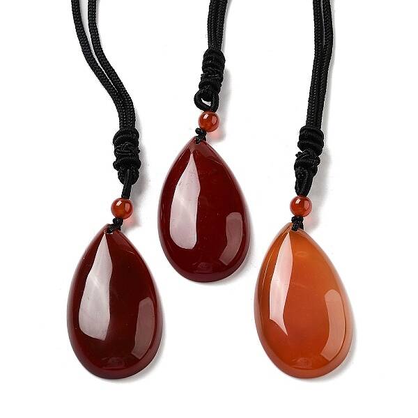 Natural Carnelian Pendant Necklace with Nylon Cord for Women