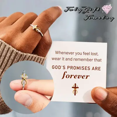Inspirational Jewelry Engraved Faith Hope Love Cubic Zirconia Cross Infinity Ring