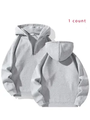 Men's Solid Half Zip Up Hoodie, Casual Regular Fit Long Sleeve Hooded Sweatshirt for Daily Wear, Men's Clothes for All Season...