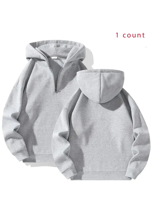 Men's Solid Half Zip Up Hoodie, Casual Regular Fit Long Sleeve Hooded Sweatshirt for Daily Wear, Men's Clothes for All Season...