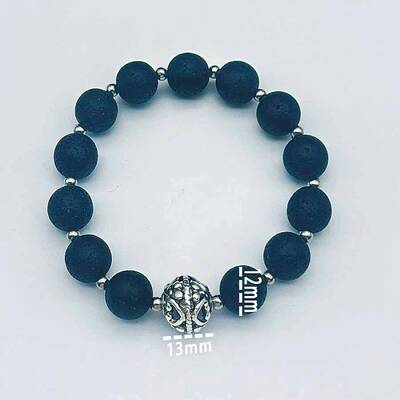 Natural Lava Rock Round Beaded Stretch Bracelet