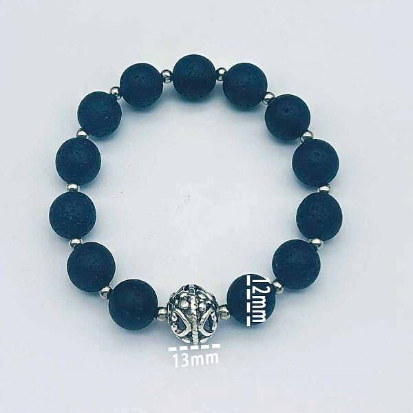 Natural Lava Rock Round Beaded Stretch Bracelet
