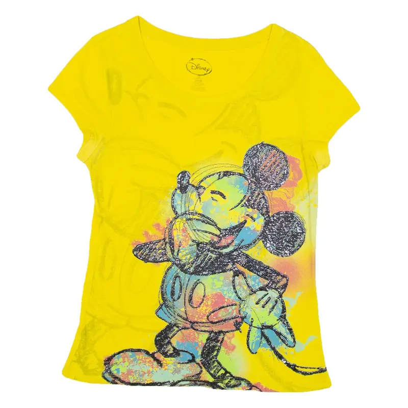 DISNEY Mickey Mouse Girls T-Shirt Yellow L