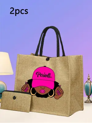 Women's Designer Letter Print Tote Bag & Small Bag, Summer Casual Large Capacity Shoulder Bag Set for Travel Vacation, Trendy...