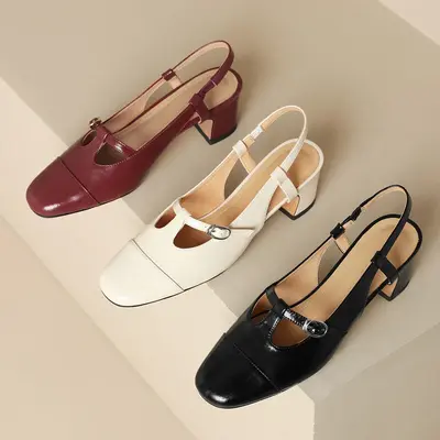 CHIKO Lorin Square Toe Block Heels Slingback Shoes