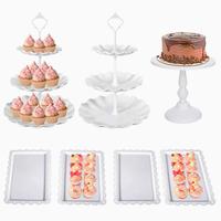Baby Shower 7 Pcs Cake Stand White Plastic Dessert Table Stand Set Counts 3 Tier Plastic Cupcake Stands  White Cake Stand for...