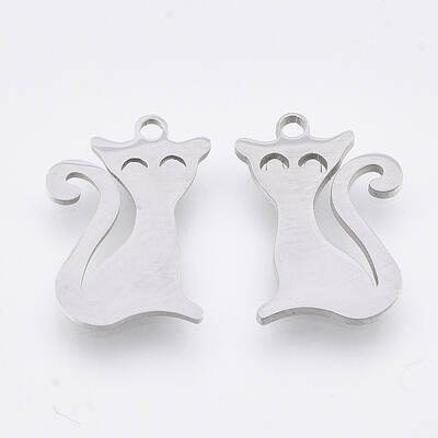 Non-Tarnish 201 Stainless Steel Kitten Pendants