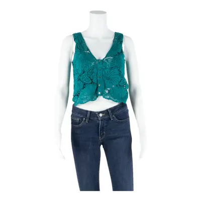 NAF NAF Womens Cropped Top Green Sleeveless Floral S